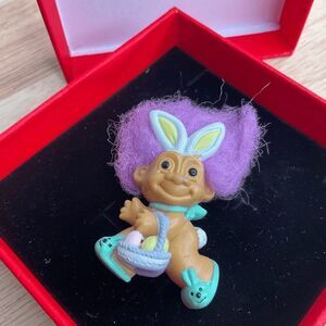 Vintage Russ Womens Brooch Lapel Pin Wacky Rabbit Trolls Pins Easter Troll